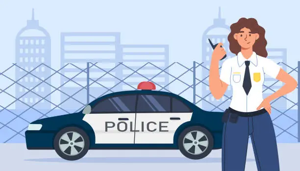 Vector illustration of Woman police with car vector concept