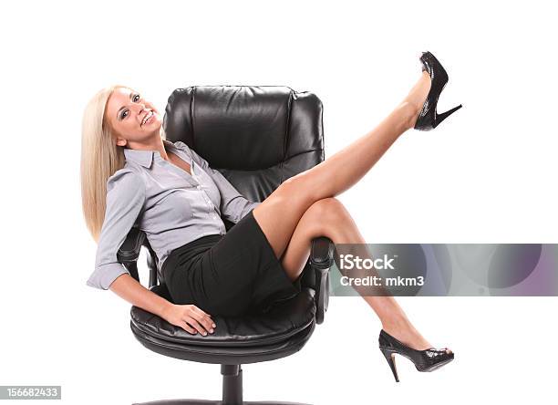 Happy Business Woman Stockfoto und mehr Bilder von Attraktive Frau - Attraktive Frau, Blondes Haar, Bürostuhl