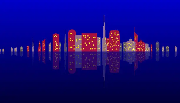 Vector illustration of Cityscape of skyscrapers, with reflection