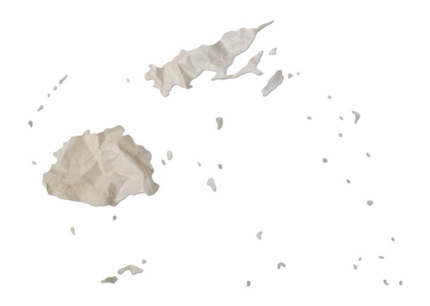 Fiji island map paper texture cut out on white background.