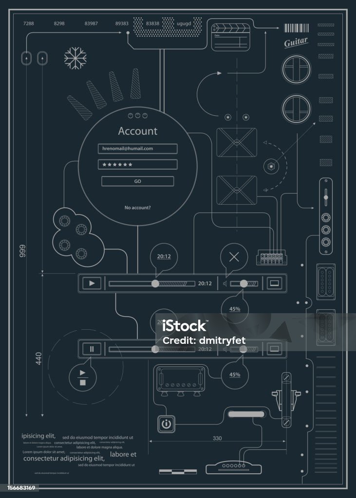 Bosquejo de dibujo de un esquema abstracta infografía - arte vectorial de Cianotipo - Plano libre de derechos