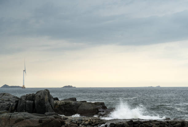 Offshore wind farms with black cloud cover