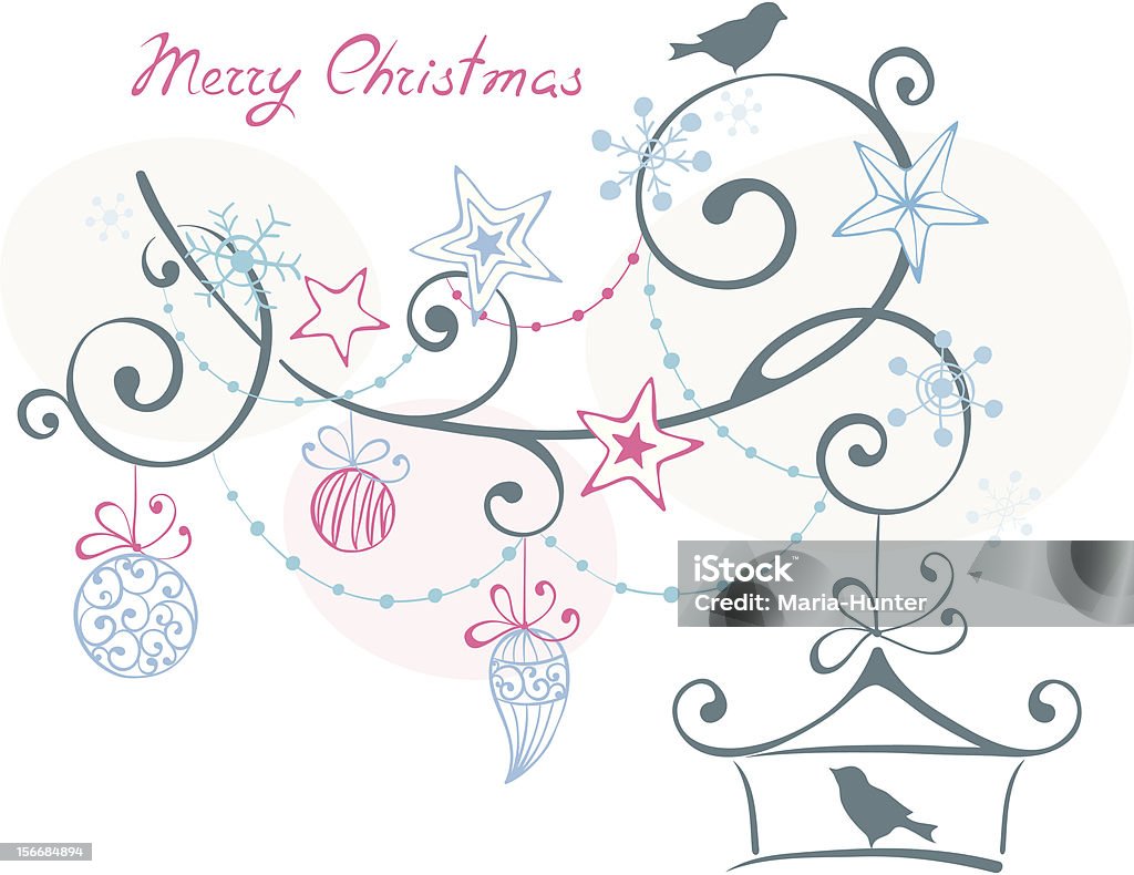 Fond de Noël, oiseaux sur Branche - clipart vectoriel de Abstrait libre de droits