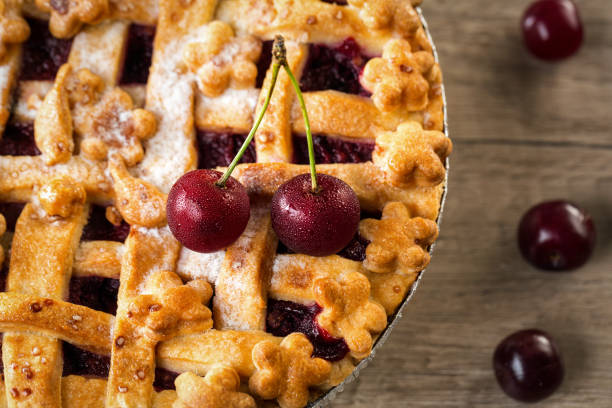 homemade cherry pie with fresh cherry top view