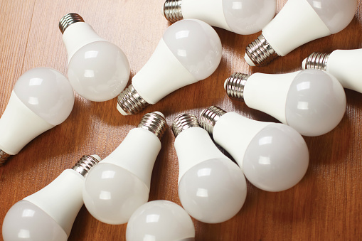 LED light bulbs close up