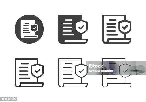 Insurance Policy Icons Multi Series Stock Illustration - Download Image Now - Icon Symbol, Strategy, Document