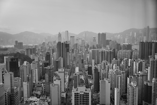 Hong Kong crowded buildings in the morning.