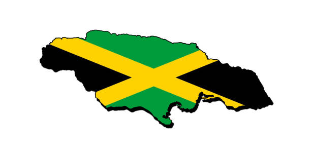 istock Silhouette of the map of Jamaica with its flag 1566956351