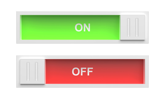 On and off sliding toggle buttons on white background