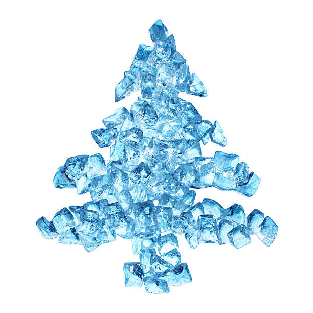 Valentine heart made of blue ice pieces  isolated on white background
