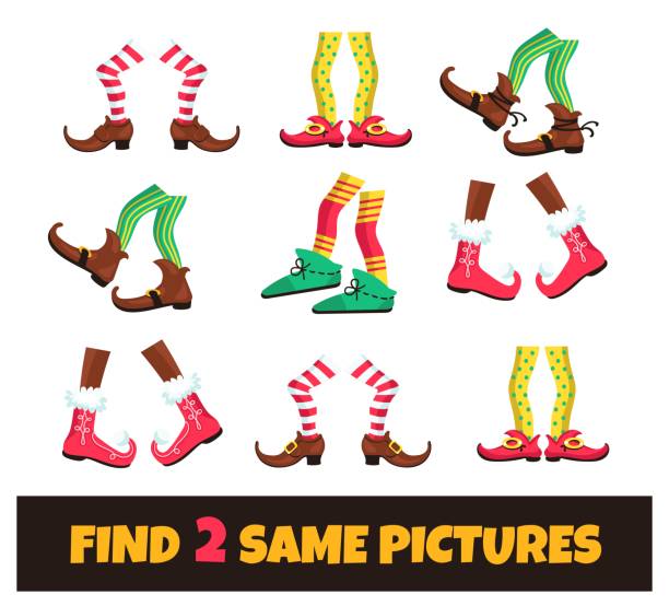 Find two same pictures. Seek pair legs. Different shoes connection. Xmas Santa elves foots matching. Educational game for kids. Christmas puzzle. Brainteaser task. Vector worksheet design Find two same pictures. Seek pair legs. Different shoes connection. Xmas Santa elves foots matching. Educational game for kids. Christmas puzzle. Brainteaser task. Quiz page. Vector worksheet design multiplication worksheet stock illustrations