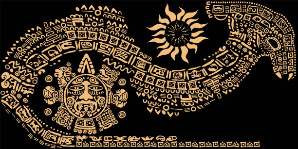 Icon Pack, symbols, letters, masks and pictures of the ancient Maya and Toltec civilization Calendar of the ancient Mayan peoples. Icon Pack, symbols, letters, masks and pictures of the ancient Maya and Toltec civilization
The Mayan alphabet. Ancient signs of America on a black background. peru symbols stock illustrations