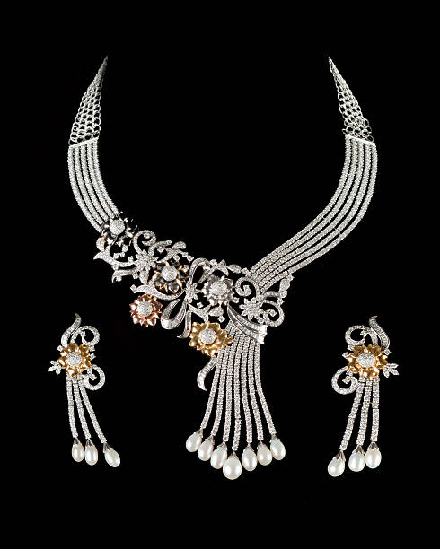 istock diamond necklace with ear rings 156707882