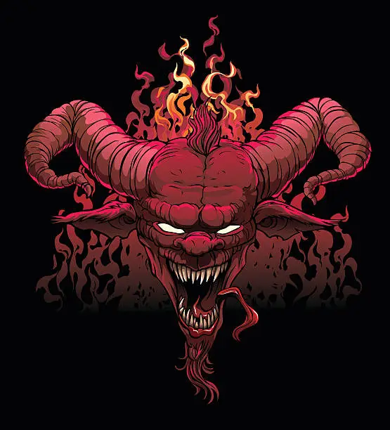 Vector illustration of Scary Devils head with fire on top