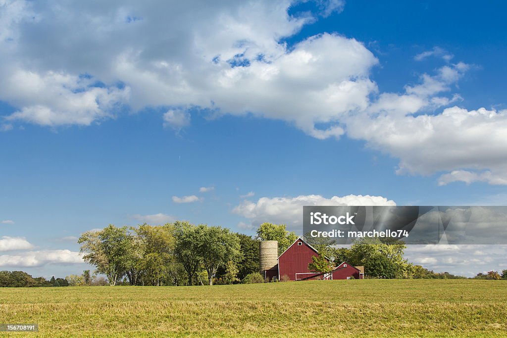 American ferme avec vieille silo - Photo de Champ libre de droits