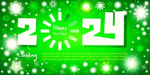 Vector illustration of New Year 2024 celebration concept in cartoon style. 2024 with download button on abstract colorful festive background.