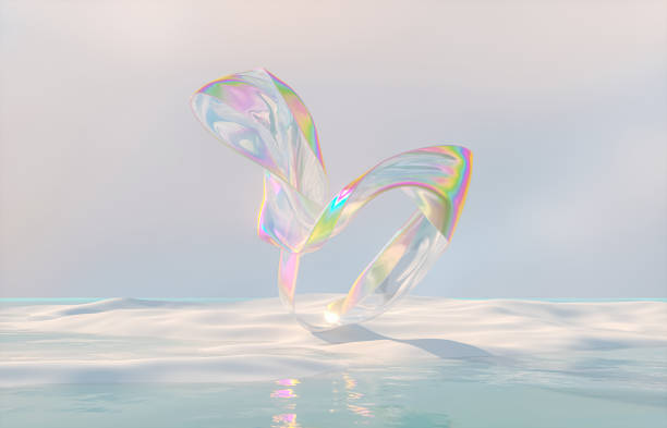 istock Abstract winter landscape scene with holographic iridescent glossy cloth. 1567091853