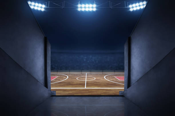 istock Basketball court at night on 3d illustration 1567097234