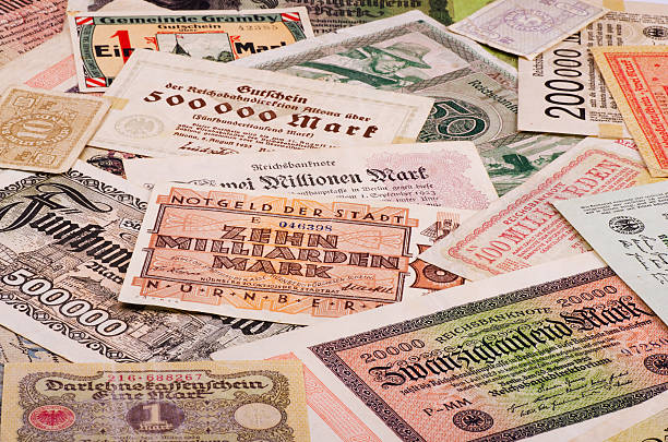 Old German money Old German notes (Emergency money or notgeld) german currency stock pictures, royalty-free photos & images