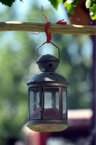 istock an old fashioned lantern sitting under a tree on the side of a road 1567101535