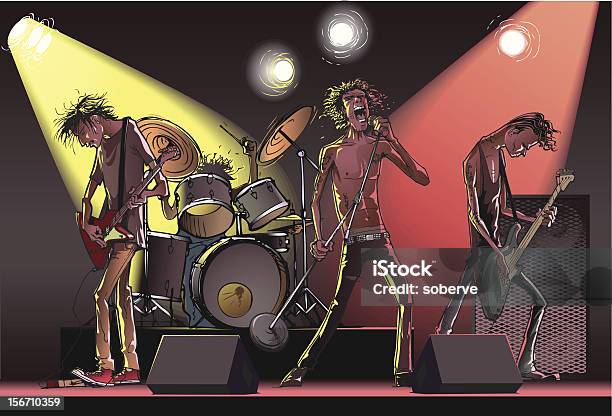 Cartoon Of A Rock Band On Stage Stock Illustration - Download Image Now - Performance Group, Punk - Person, Stage - Performance Space