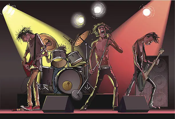 Vector illustration of Cartoon of a rock band on stage