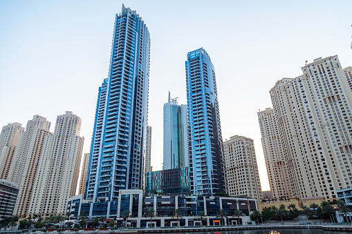 Dubai, United Arab Emirates - June 21, 2023: Intercontinental hotel in Dubai Marina residential neighborhood in Dubai