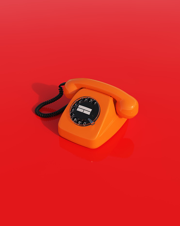 Orange vintage telephone nostalgia 80s 90s retro kitsch red background wallpaper 3d illustration render digital rendering