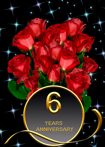 3d illustration, 6 anniversary. golden numbers on a festive background. poster or card for anniversary celebration, party