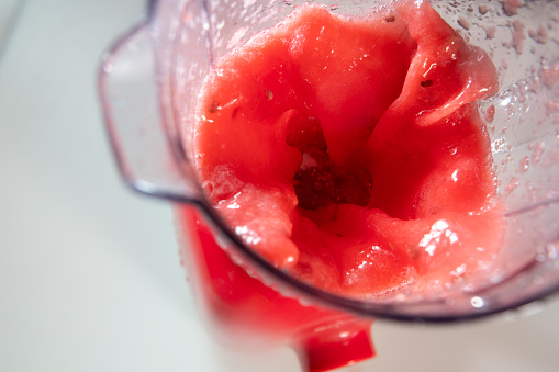 water melon in the food processor view from above