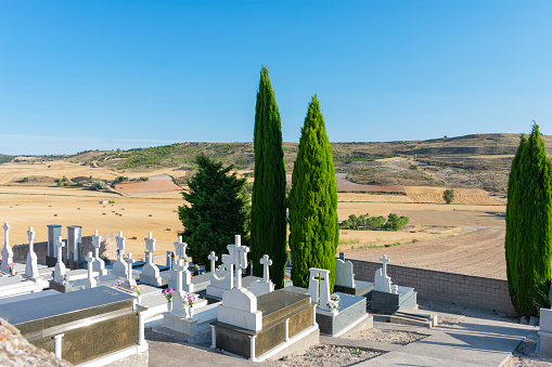 a traditional catholic cemetery with granite pantheons