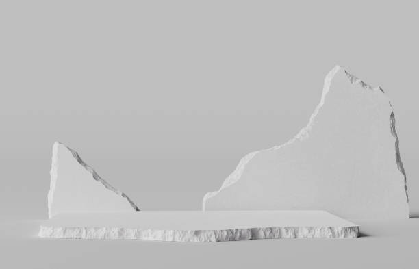 istock Pieces of stone slab, product presentation white backdrop with podium props. 3d rendering cosmetic packaging design mockup. 1567133871