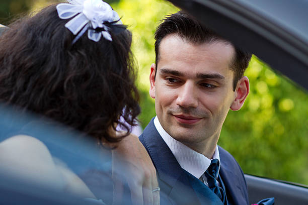 istock Happy newlyweds in cabrio 156714025