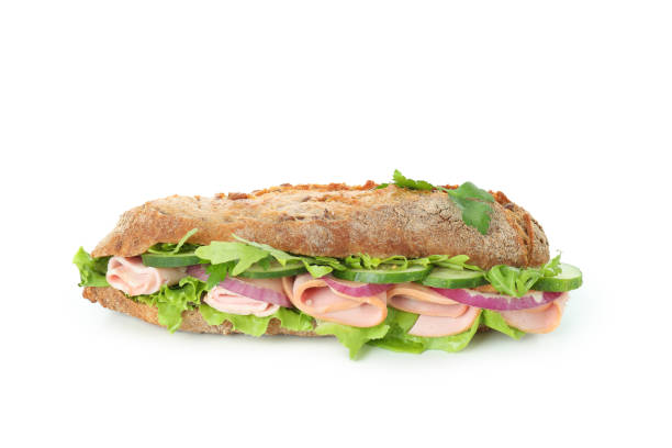 istock Tasty ciabatta sandwich isolated on white background 1567140388
