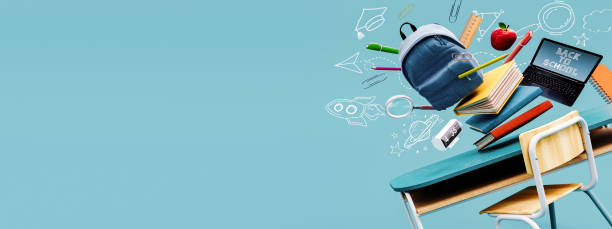 istock School desk with bag and school accessory on blue background with copy space 1567140899