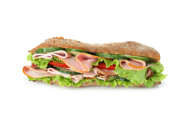 istock Tasty ciabatta sandwich isolated on white background 1567140914