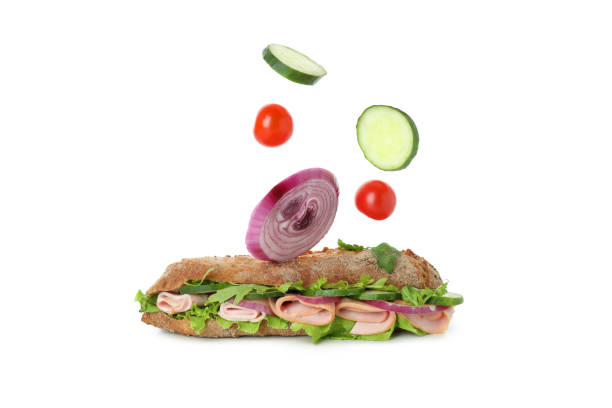istock Ciabatta sandwich and ingredients isolated on white background 1567142291