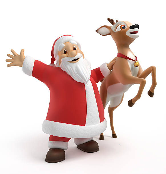 Reindeer on Blur Christmas Tree Background,Card or Poster for Merry Christmas and Happy New Year 2023 Concept,Free Space for Presentation,Celebration Xmas Decoration Festive Holidays.