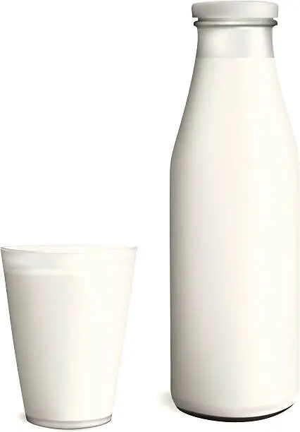 Vector illustration of Glass and bottle of milk
