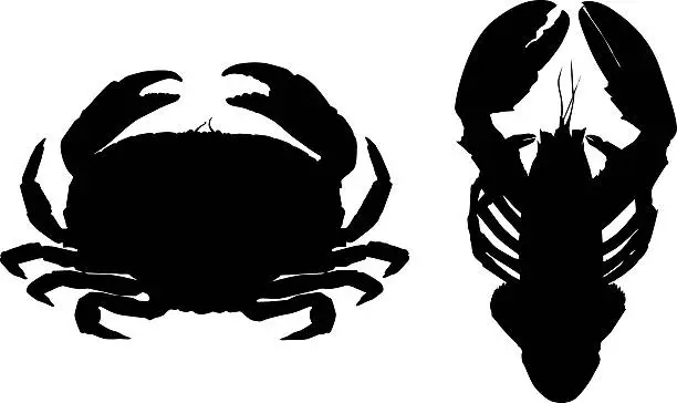 Vector illustration of Silhouette of crab and lobster