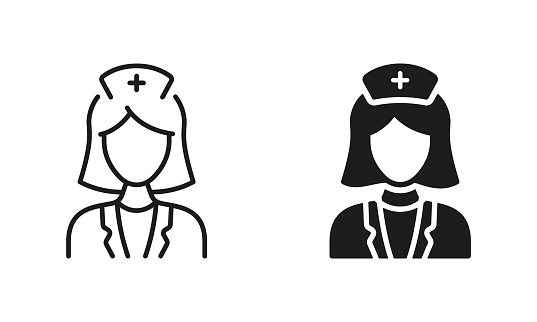 Physician Specialist, Orthodontist, Endodontist Black Pictogram Collection. Dental Doctor Woman Silhouette and Line Icon Set. Female Dentist Symbol. Dental Surgeon Sign. Isolated Vector Illustration.
