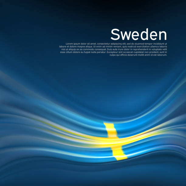 ilustrações de stock, clip art, desenhos animados e ícones de sweden flag background. abstract swedish flag in the blue sky. national holiday card design. business brochure design. state banner, sweden poster, patriotic cover, flyer. vector illustration - day sky swedish flag banner