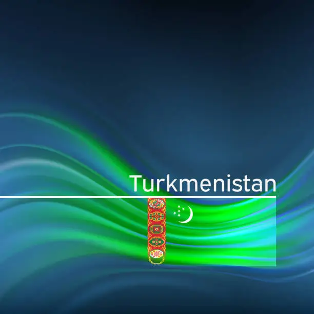 Vector illustration of Turkmenistan flag background. Abstract turkmen flag in blue sky. National holiday card design. State banner, turkmenistan poster, patriotic cover, flyer. Business brochure design. Vector illustration