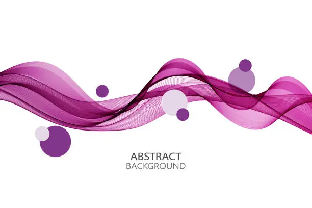 Vector illustration of Horizontal purple transparent wave on white background, abstract background, design element