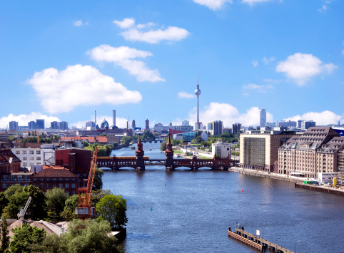 berlin skyline aerial view with river spree and oberbaumbruecke