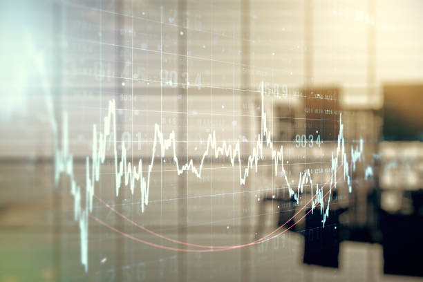 istock Multi exposure of virtual creative financial chart hologram on a modern meeting room background, research and analytics concept 1567219400