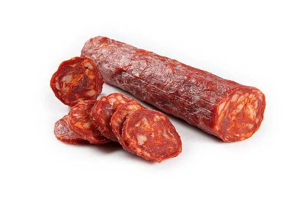 iberian chorizo from Spain, isolated on white