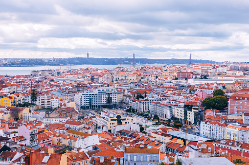 Lisbon, Portugal â 31 January, 2019.Aerial view of lisbon including martim moniz square