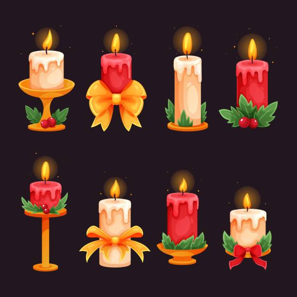 ilustraciones, imágenes clip art, dibujos animados e iconos de stock de juego de velas de navidad - white background decor religious celebration christmas
