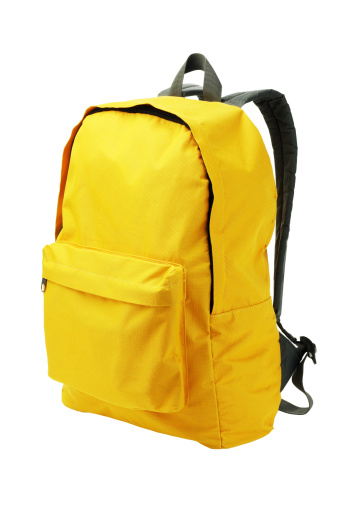 Yellow Backpack Standing on White Background